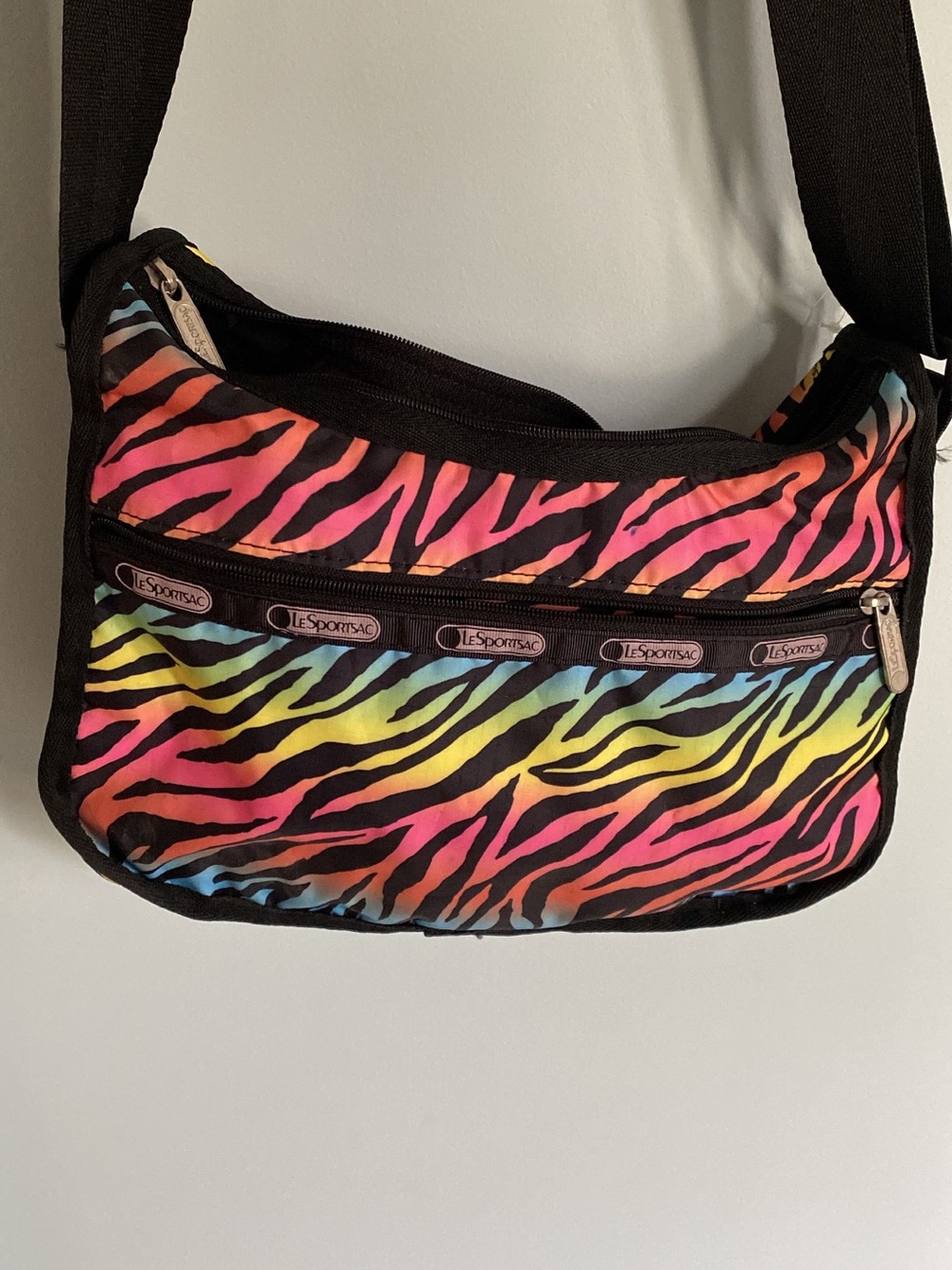 Lesportsac Neon Zebra Print Crossbody Bag - Pink, Yellow, Blue, Orange